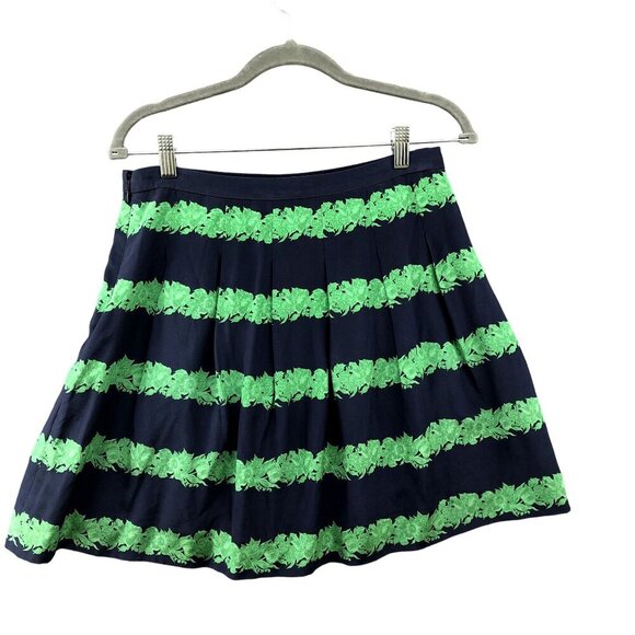 J. crew Silk Mini Skirt Size 2 Pleated Blue Green Stripe Floral - Picture 2 of 8